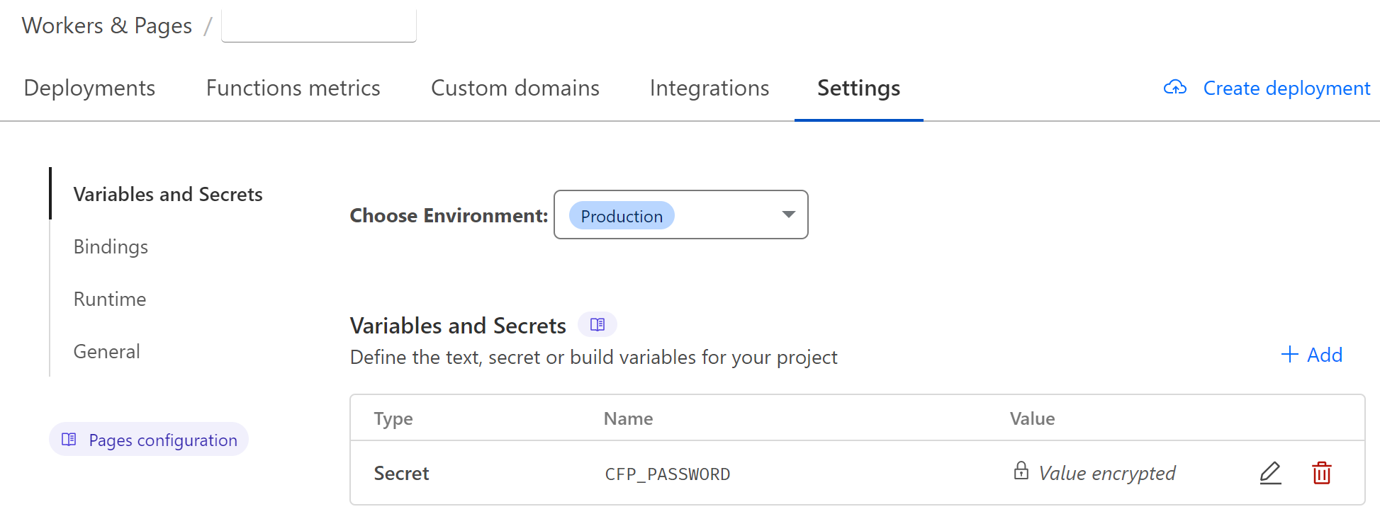 Cloudflare Pages settings